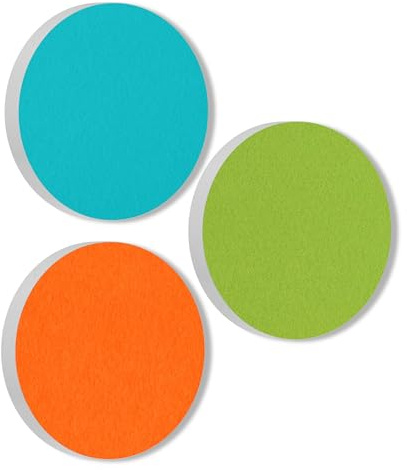 platino24 Akustikpaneele 3 Elemente Colore Kreis Ø 55 cm Türkis + Hellgrün + Orange I Schallabsorber aus Basotect G+ mit Akustikfilz I Schalldämmung Wand & Decke I Akustikelemente Wandpaneel