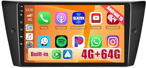 Hikity 4+64G Autoradio para BMW 3 E90 E91 E92 E93 con CarPlay Android Auto | Android 15 Pantalla 9 IPS Auto Radio con Bluetooth Mirror Link Navegación GPS EQ WIFI FM RDS USB Micrófono Cámara