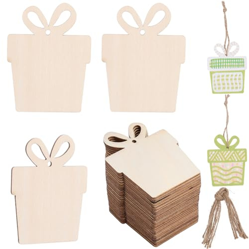 SUNNYCLUE 30 Stück Weihnachts Holzscheiben Holzausschnitt Basteldekor Weihnachts Hängedekoration Unvollendete Holz Aufhängeranhänger Mit 30 Stück Juteschnur Für Anhänger Kunst DIY Basteln Party Zuhaus
