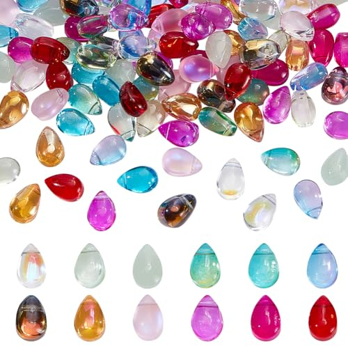 AHANDMAKER 120Pcs 12 Colors Teardrop Czech Glass Beads Top Drilled Teardrops Glass Pendants Loose Beads for DIY Crafts Earring Jewelry Making