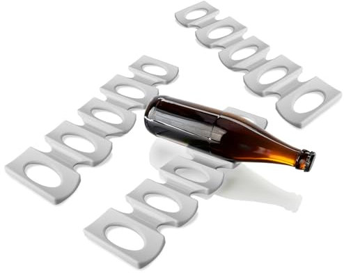 com-four® 3x Flaschenhalter Kühlschrank – Faltbare Silikon Flaschenablage, Bier- und Getränkehalter, Wein Organizer, Dosenhalter Stapelhilfe für Flaschen & Dosen (grau)