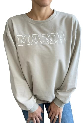 AEARGIV Women Waffle Knit Mama With Zippers Breastfeeding Sweatshirt Mama Embroidered Zip Nursing Pullover Tops(S,Silver Grey)