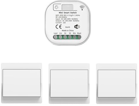 HYHIOTS RF433 - Juego de interruptor de luz inalámbrico, aplicación sin batería, control por voz, interruptor de seguridad del transmisor inalámbrico y controlador de receptor, compatible con Alexa