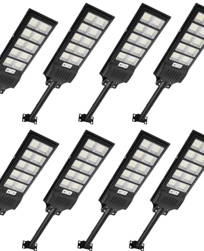 Bellanny Farolas Solar Exterior 500W, Luz blanca fría 6500K Focos Proyector LED con sensor de movimiento, Impermeable IP65 Farola Potente, Luz de Seguridad para Patio Aparcamientos Calle Jardin,8Pcs