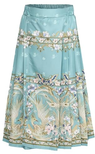 Yruioon Ragazze Gonna Hanfu Cavallo Faccia Gonna Fenice Stampa Floreale Gonna A Pieghe Cinese Tradizionale Swing Gonna Lunga Sottog, verde, 146-152 cm