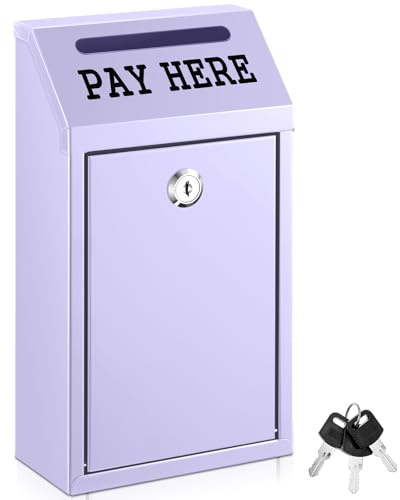 Yaocom Safe Geldkassette aus Metall mit Schloss, Wandhalterung, vorgebohrt, Briefkasten, Lieferurne für Zuhause, Büro, Outdoor, Selbstbedienungsständer (Morandi Purple, 26,7 x 14,5 x 7,1 cm)