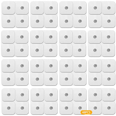 48 Stück Tens Elektroden Pads, 50x 50mm Nachkaufset selbstklebende Gel-Elektroden Pads, Tens Geraet Elektroden, Tens Pads mit 3.5mm Druckknopfverbindung, Eletroden für Sanitas & Beurer Tens Maschinen