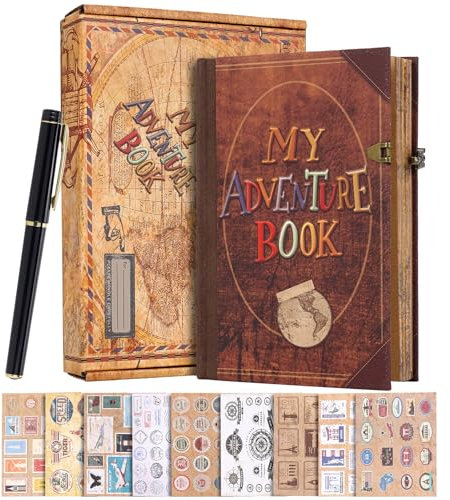 My Adventure Book Leather Scrapbook Photo Album - 164 Acid-Free Pages, Vintage Travel Journal for Anniversaries, Vacations & Date Nights, Pocket-Sized Memory Book, Gift for Couples, Him & Her