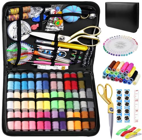 GOEDCH 232 pezzi Set da cucito Dotazione di base: accessori da cucito professionali per principianti con parti – Utensile da cucito completo con rotoli di filato, aghi e forbici speciali per casa