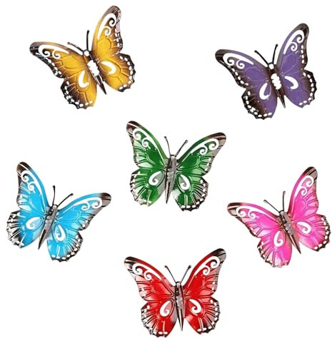 KASESSS 6 Pcs Metal Butterfly Wall Art Decor, Wall Decor, Garden Decorations, Colorful Garden Fence Decorations, 3D Outdoor wall Art, Metal Artwork for garden Backyard Living Room Balcony Patio Indoor