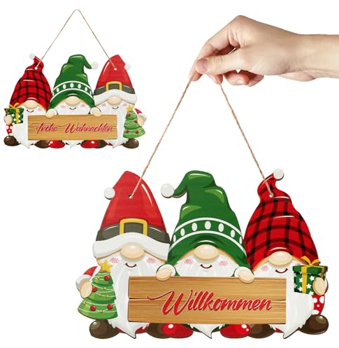 LEMESO Frohe Weihnachten Anhänger Willkommen Deko Holz Bastelset Hängende, Aufhängen Türschild Weihnachtsschmuck, Holzbastelset Mit Schnur für Weihnachten Garten Tür Fenster oder Wand Dekoration