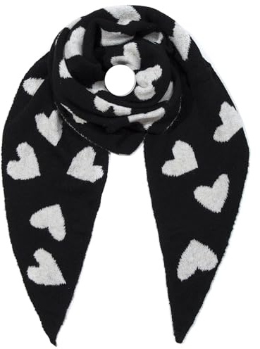 irisaa Schal Damen Herz, weiche flauschige Deckenschal mit Heart Muster, dreieckstuch Winter Halstuch für Frauen Mädchen, Lang Kuschelig 190 * 80cm, Schal Farben 2020:Schwarz Weiß