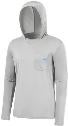 BASSDASH Men’s UPF 50+ Fishing Hoodie Shirts with Chest Pocket Lightweight UV Sun Protection Long Sleeve Hiking Sports FS34M Cool Grey