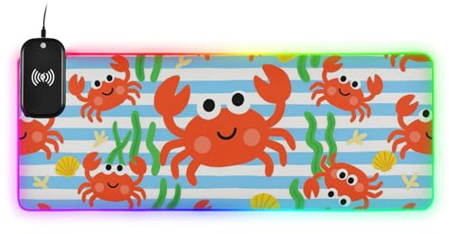 Blårandig krabba hav trådlös laddning glödande musmatta söt lysande skrivbord 89,9 x 40,9 cm musmatta