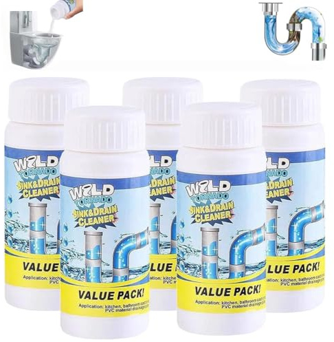 Powerful Sink & Drain Cleaner, Pipe Dredge Deodorant, Sink and drain cleaner Powder, Wild sink and DrainCleaner, Powerful drain cleaner, Wild Pipe Cleaner, For Toilet Kitchen Bathroom Shower (5pcs)