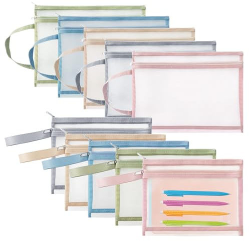 10 sacchetti colorati in rete con cerniera, 5 pezzi A4 e 5 pezzi A5 sacchetti per giocattoli a doppio strato con cerniera, set di blocchi puzzle portatili per giocattoli per scuola ufficio giochi