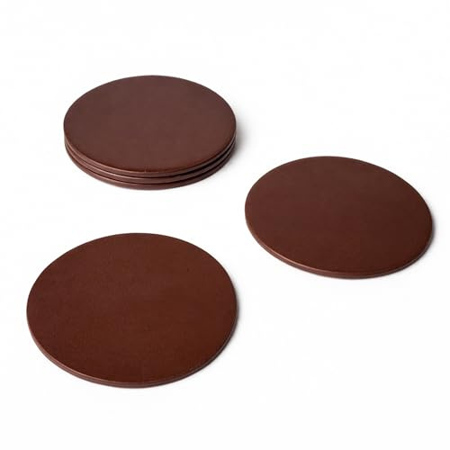 Kidia Set 6 Sottobicchieri Premium in Similpelle Impermeabile – Design a 3 Strati con Pelle Riciclata – Diametro 10 cm, Spessore 3 mm – Resistenti a Calore e Macchie (6, Marrone)