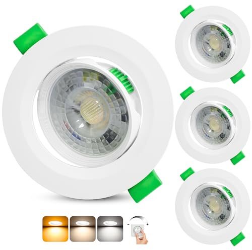 Aulaiyi Downlight LED Techo Empotrable Regulable 230V, 5W 500LM Focos LED Interior Techo Rotable Blanco Cálido Blanco Neutro Blanca Frío, IP44 Ojos de Buey Extraplano, Corte 68-80mm, Blanco 3 Pack