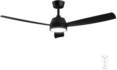 Cecotec Ventilador de Techo 30W EnergySilence Aero 452 QuickSnap Black | 132cm, LED Regulable 3 Niveles, Mando a Distancia, Temporizador 8h, 6 Velocidades, Montaje Rápido One-Click, Verano/Invierno