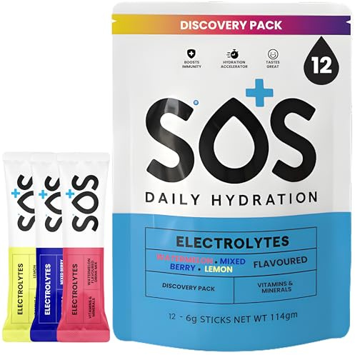 SOS Hydration Electrolyte Powder Variety Selection Pack (12 Servings) Best Multi-Flavour, Fast Acting, Low Calorie Rehydration Sports Drink