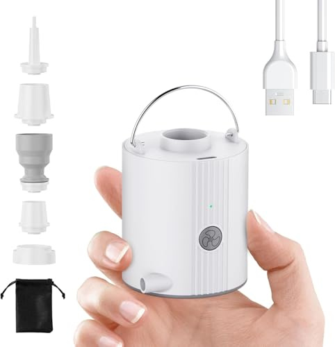 Motorenbau Portable Air Pump for Inflatables, MIni Electric Air Pump with 2000mAh Battery USB Rechargeable,Inflate Deflate for Camping, Pool Floats, Air Mattress, Swimming Ring, Vacuum Storage Bags