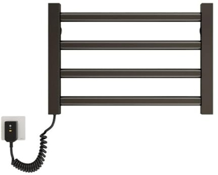 Smart Heated Towel Rack, 4-Bar Electric Bathroom Radiator, 80W Wall-Mounted, Constant 55°C Temperature, Prevents Burns, Compact Design, Black Finish.