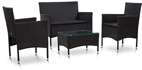 LoogCape 4-TLG. Garten-Lounge-Set, Schwarz Poly Rattan, mit Auflagen, wetterfestes Outdoor Möbel Set für Terrasse, Balkon und Veranda
