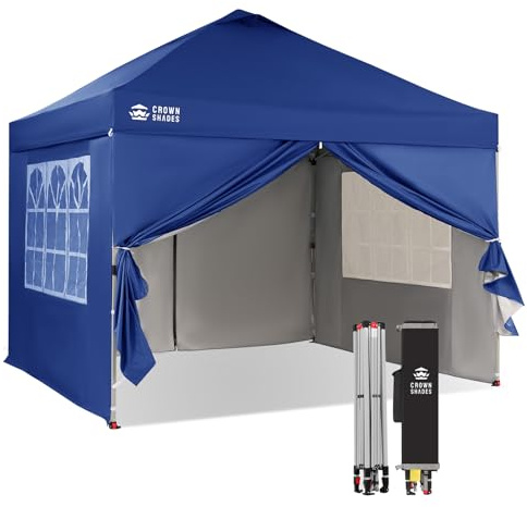 CROWN SHADES Pavillon 3x3 Wasserdicht Stabil Winterfest | Pop up Faltpavillonc mit 4 Seitenteilen, UV-Schutz 50+, 3-Fach Höhenverstellbar, Partyzelt für Garten, Blau