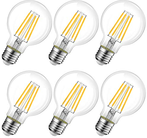 LVWIT Bombillas LED de Globo E27 Edison Decorativa (Casquillo Gordo) - 6.5W equivalente a 60W, 806 Lúmenes, Color Blanco Cálido 2700K. Bombilla Retro Vintage - Pack de 6.