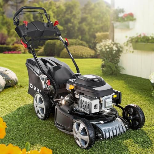 BRAST® Benzin Rasenmäher mit Antrieb | 3,5kW(4,76PS) | Elektrostart | 46cm Schnittbreite | viele Modelle | TÜV | 4 Takt OHV Motor | 30-80mm Schnitthöhe | 60L Fangkorb | Stahlgehäuse | Estart Speed
