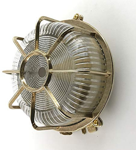 Lámpara redonda de latón fundido KsH y Co IP64 con rejilla octogonal y entrada lateral.