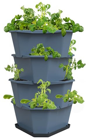 GUSTA GARDEN Paul Potato Kartoffelturm 4 Etagen Blau - Hochbeet Turm Kartoffeln - Garten & Balkon - Schädlingsschutz - 0,2m² - 56L Erdvolumen