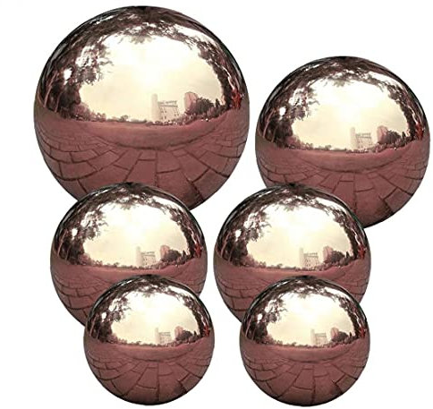 Mirror Polished Hollow Ball 6 PCS Floating Pond Balls Seamless Gazing Globe Rose Gold Stainless Steel Gazing Ball for Garden and Outdoors
