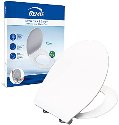 BEMIS Click&Clean® Slim Soft Close Toilet Seat - White | Top Fixing White Toilet Seat, with Quick Release Click & Clean Technology | Steel Hinges | Universal | Slim Design