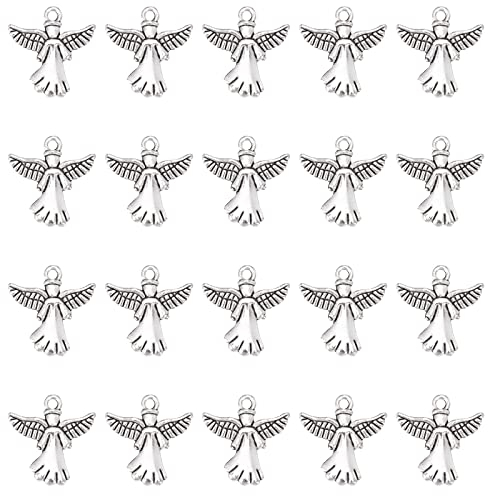 SUNNYCLUE 1caja de Abalorios de Navidad A Granel Colgantes de Ángel A Granel Abalorios de Doble Cara para Hacer Joyas Estilo Tibetano Amuletos de Hadas A Granel Plata Antigua 0.79 pulgadas 20.{118} in