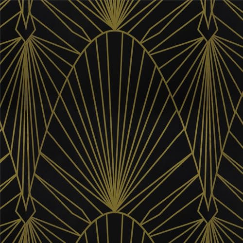 Timeet Selbstklebende Tapete Schwarz Textur mit Golden Gewölbtes Geometrisches Muster Klebefolie Möbel Schwarz 44x300cm Wasserdicht Möbelfolie Selbstklebend Folie für Möbel, Wohnzimmer, Schlafzimmer