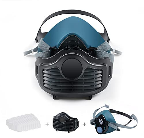 LAMANICE Safety Anti-Dust Gas Face Respirator, with 20 Pcs Filter Cottons, Chemical Half Respirator Reusable for Dust, Organic Vapors, Painting, Woodworking, Sanding