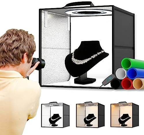 Light Box Fotografico Set,VAYOTOY Luminosa per Studio Fotografico Portatile, Tenda Fotografica Pieghevole Portatile Box Fot 120 Luci LED Fimmerabili,6 Sfondi Colorati Adatto (30×30×30 CM)