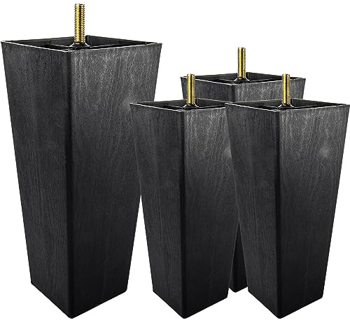 TCHOSUZ 8 Inch Plastic Furniture Legs with Wood Grain, 4-Pack Pyramid Feet | Affordable Plastic Lightweight & Waterproof, M8 bolts+T-nuts+ Pads, Fits Sofa Couch Cabinet, Easy DIY for Rental Apartment