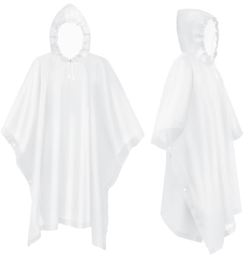 flintronic Regnponcho Regnrock för män kvinnor, återanvändbar vattentät regncape regnjacka, Eva regnjacka unisex, för camping, vandring, resor, cykling, 2 stycken vit, S-L