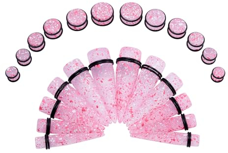 Longbeauty 24 Stücke Acryl Ohr Stretching Kit Tapers Plugs Dehnstäbe Dehnungsset Gauges Ohrpiercing Ohrdehner mit O-Ringe 10mm-20mm Piercing Schmuck, Rot & Klar