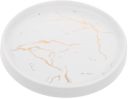 STOBAZA 1pièce Plateau Rond Céramique Dorée Pour Bijoux Assiette à Décoration Pour Anneaux Accessoires Et Desserts Blanc Pour Et Présentations De Bijoux