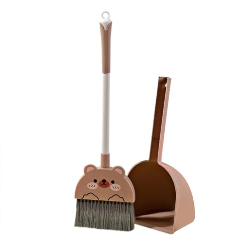 perfk Ensemble de Jouets de Nettoyage de Mini Balai et Pelle à Poussière pour Enfants, Jouets Ménagers Set de Jeux de Rôle, Balai et Ensemble de Nettoyage pour Filles Garçons âge 3-6, ours
