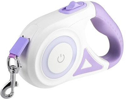 SUPERNIGHT Hundeleine Rollleine 5m ausziehbare Leine mit Licht 360° Verhedderungsfreier Leinenverlängerung Break&Lock System Anti-Kau Nylonband für Kleine und Mittelgroße Hunde bis 20kg