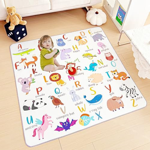 SQAQS Baby Floor Play Mat, Large 130 * 130cm, 4-Layer Structure, Foldable Play mat for Crawling, Waterproof, Nonslip Baby Crawling Mats, Soft Playmat for Baby's Crawling (Letter)