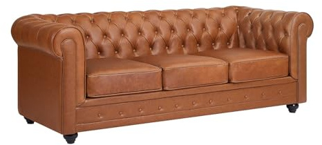 Vente-unique-Divano 3 posti in Pelle di Vacchetta Cammello - CHESTERFIELD