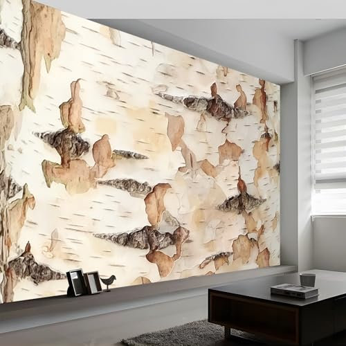 Générique Art Papier Peint Intissé Style Naturel Texture Bois Écorce de Bouleau, Marron Clair Papier Peint Photo 200 x 140 cm (L x H), pour Fresque Murale 3D HD pour Salon Chambre Cuisine