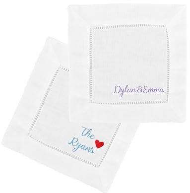 Personalisierte Bestickte Hochzeits-Cocktailservietten mit Namen, Individuelle Monogramm-Cocktailservietten für Paare, Brautparty-Servietten, Verlobungsservietten, Barservietten, Getränkeservietten
