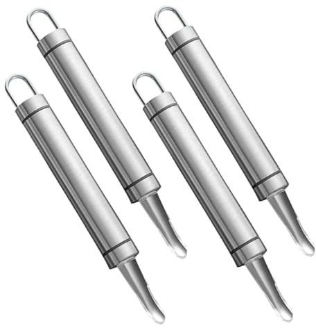 IMIKEYA Lot De 4 Dénoyauteurs De Longanes Multifonctionnels en Acier Inoxydable, Vide-Fruits Portables Manche Noir, Outil pour Évider Litchis Et Déveiner Crevettes, Ustensile Cuisine Pratique Maison