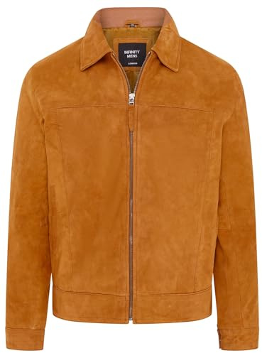 Herr klassisk 100 % äkta get mocka läder Harrington biker jacka, SOLBRÄNNA, 5XL